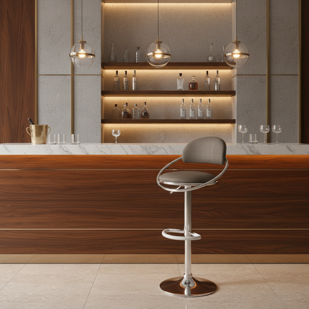 Brown woven bar stool in contemporary setting