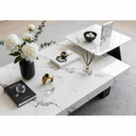 The Virelli Stone Marble Coffee Table Set (White/Black) 130/46 cm
