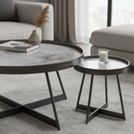 Close-up of coffee and side table set