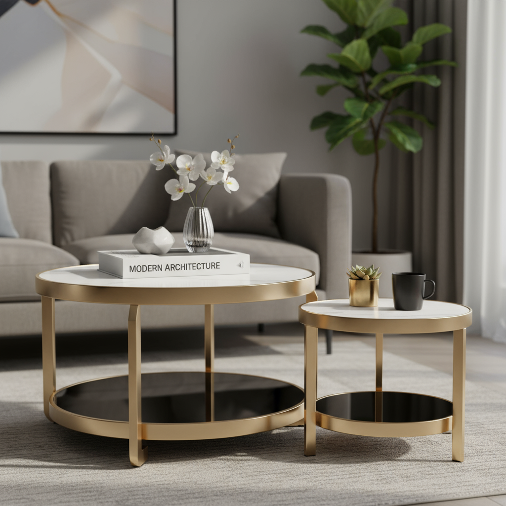 Close-up of coffee and side table set