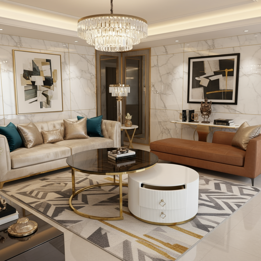 Coffee table set in different luxurious setting