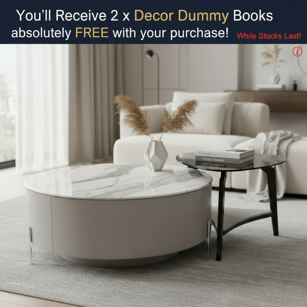 Coffee table set with promotional banner