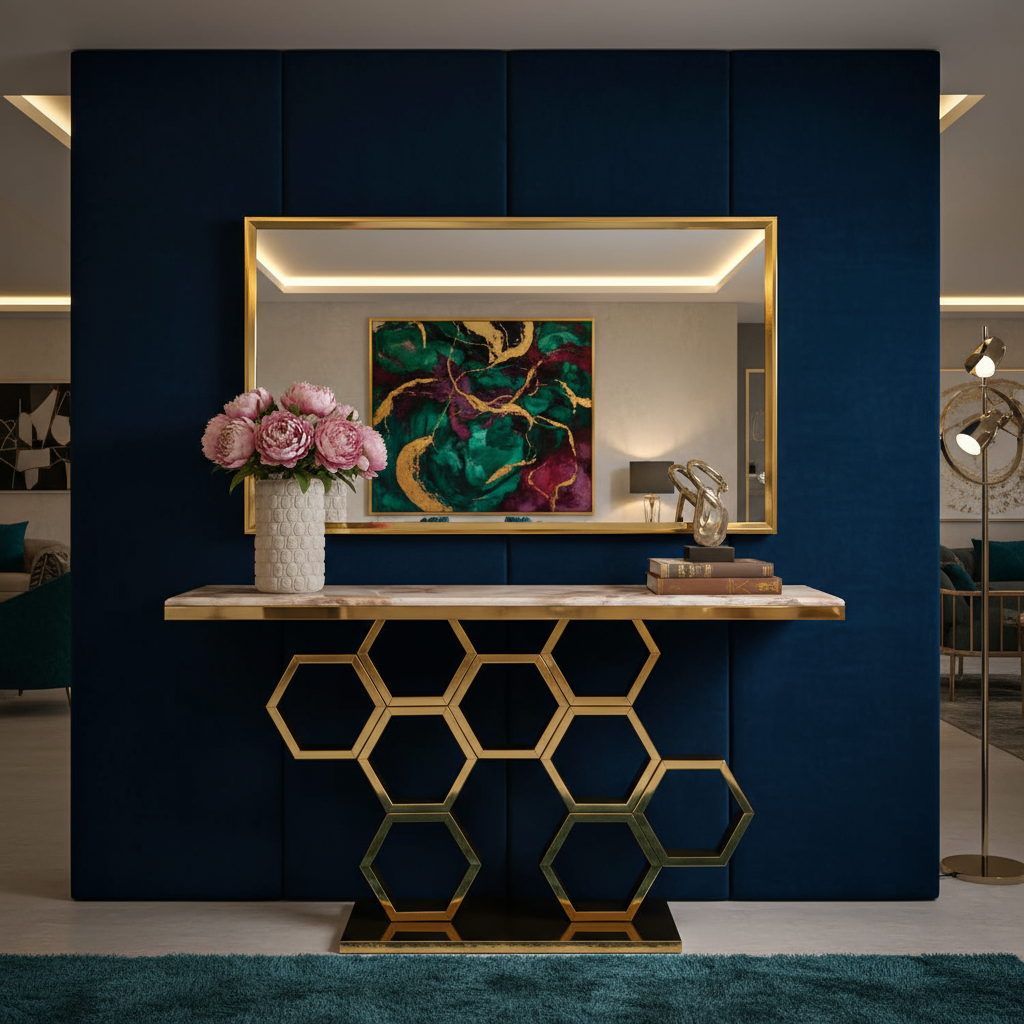 Console table with matching mirror