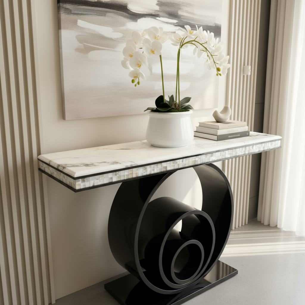 Console with circular base in modern setting