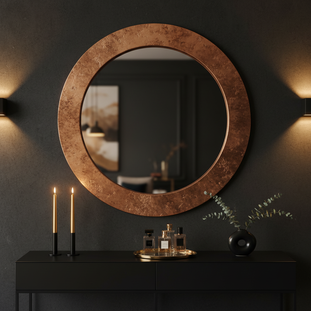 Copper mirror in luxury setting