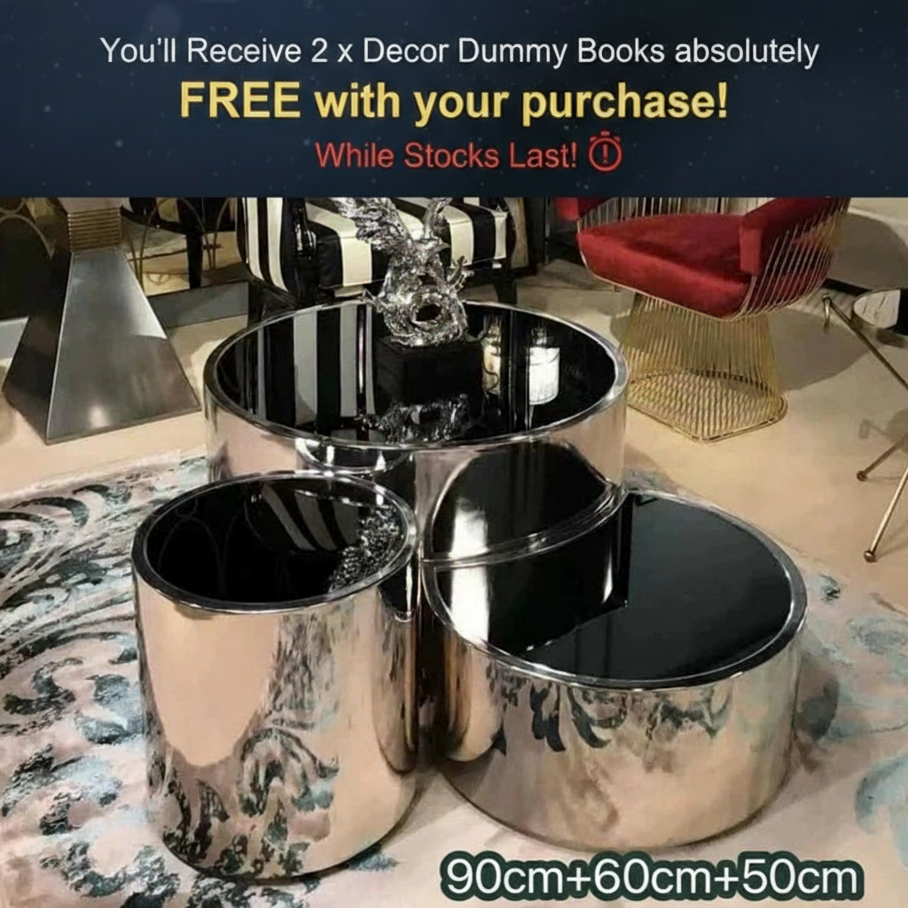 PROMO DEAL - Silver Cosmo Coffee Table Set (3 tables) RECEIVE 2 X FREE DECOR DUMMY BOOKS!