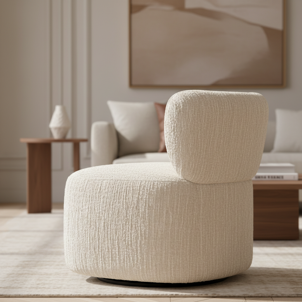 Cream Swivel Chair Close-Up in Beautiful Setting