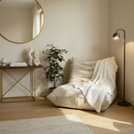 Cream tufted floor chair in luxury setting