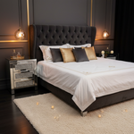 Crushed Diamond Mirror Pedestals in Luxury Bedroom