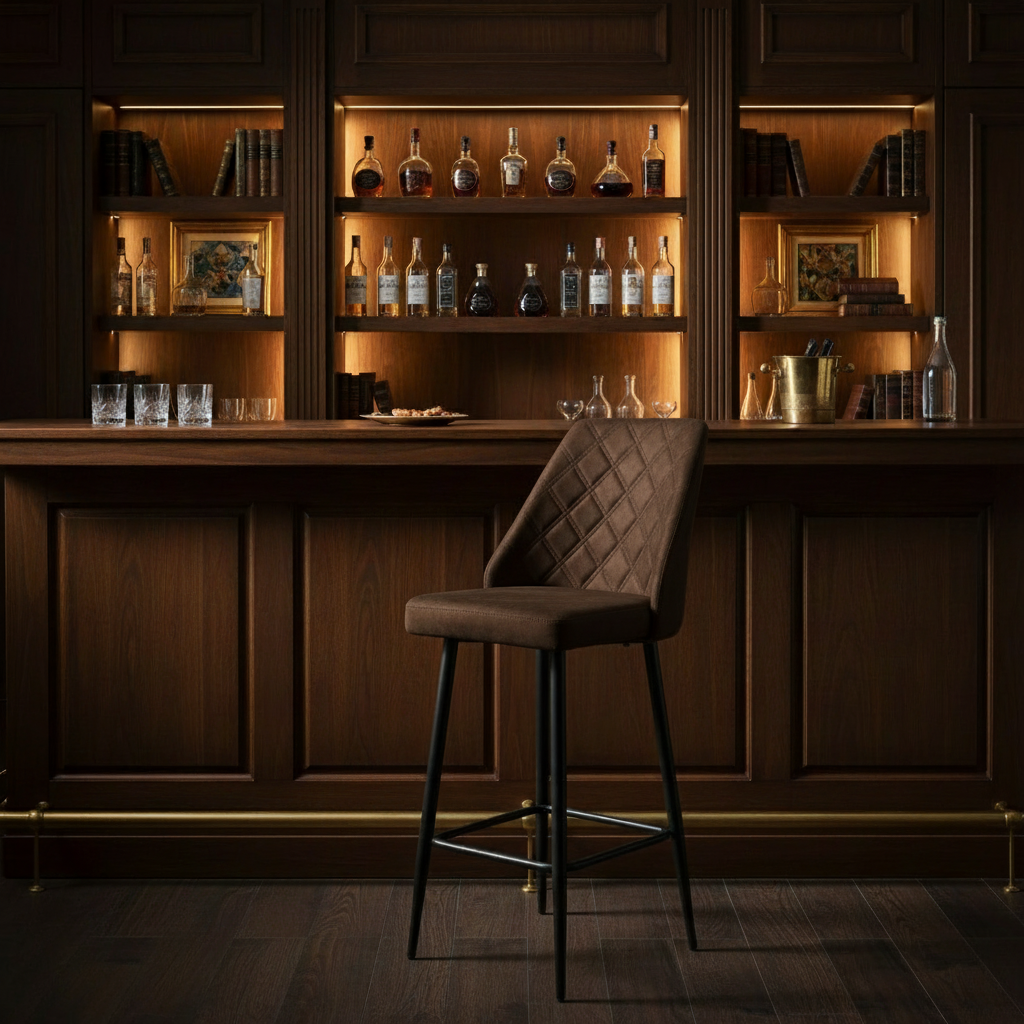 Dark brown bar stool in luxury setting