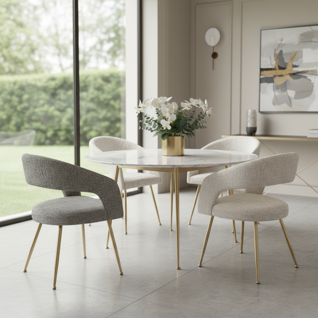 Juliette Textured Fabric Dining Chairs (Available in Cream or Grey ...