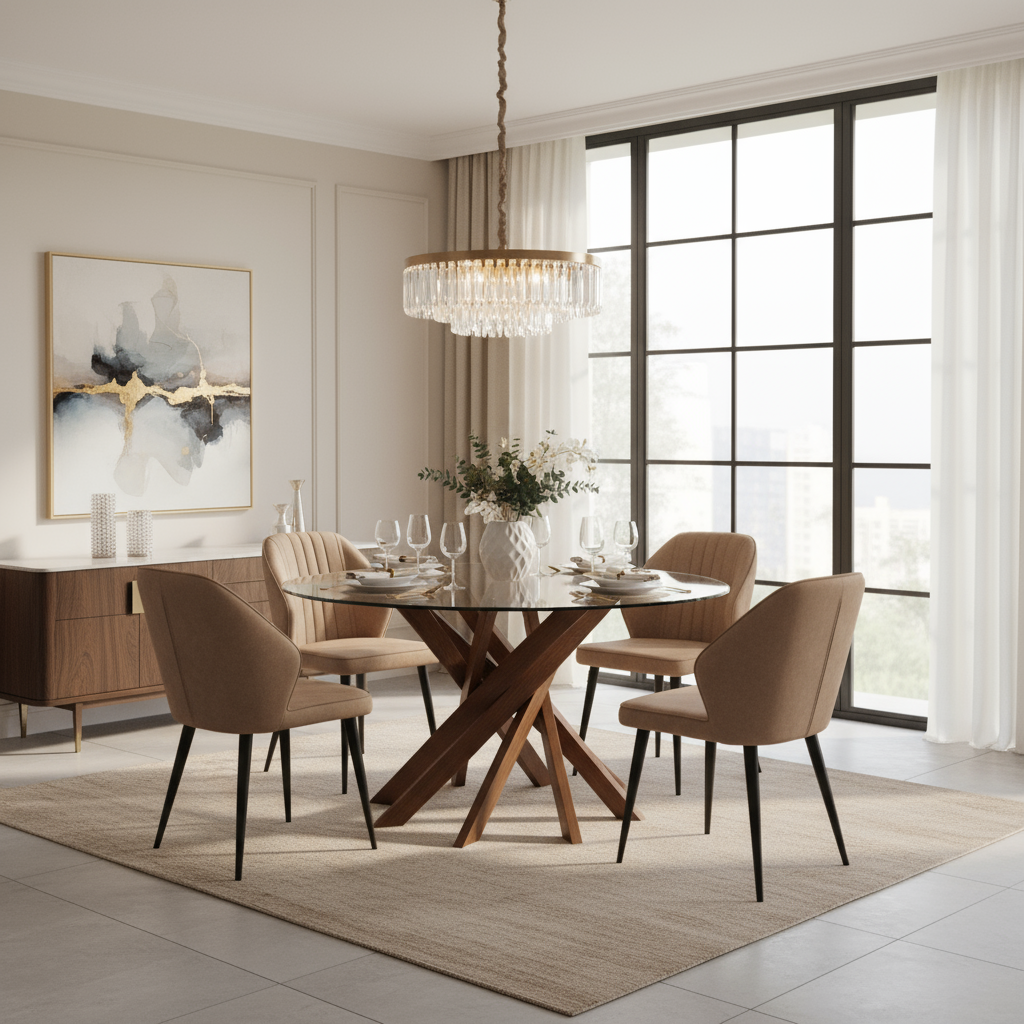 Dining table with chairs in modern setting