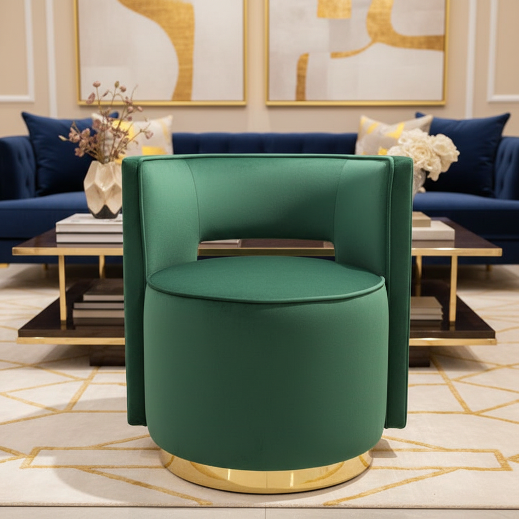 Emerald Green Velvet Chair in Beautiful Setting