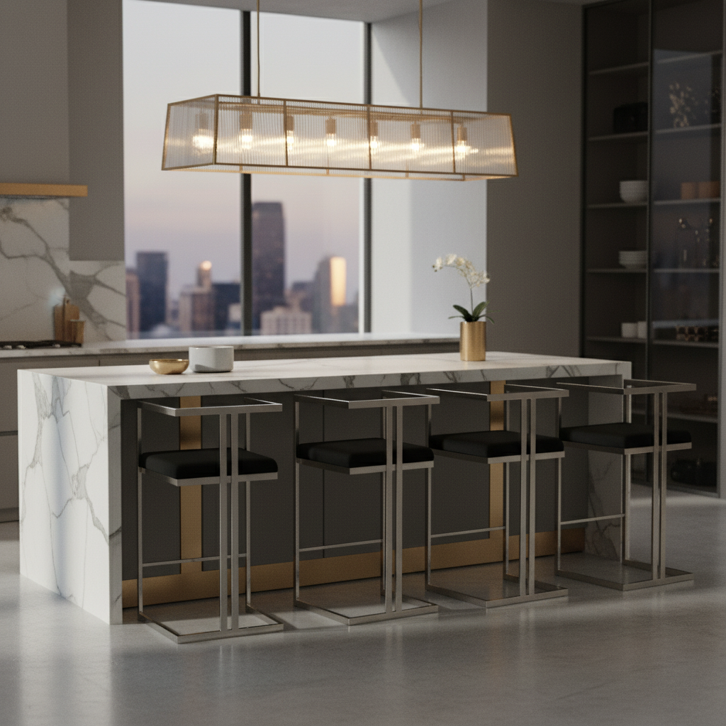 Four bar stools in contemporary luxury setting