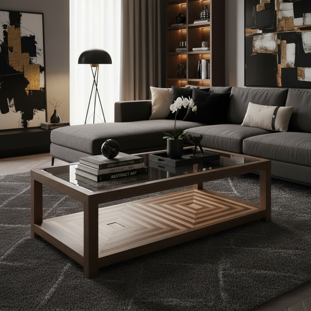 Geometric coffee table in luxury living room