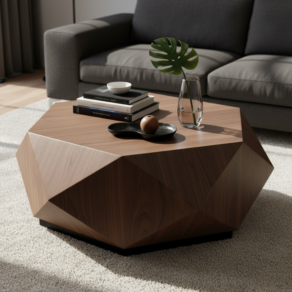 Geometric faceted coffee table in luxury setting