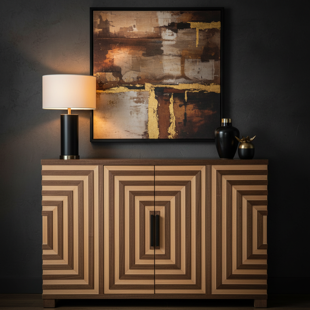 Geometric sideboard in luxury setting