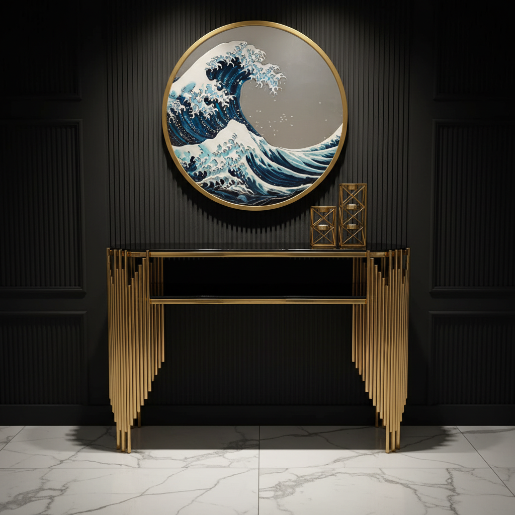 Gold console table in luxury setting