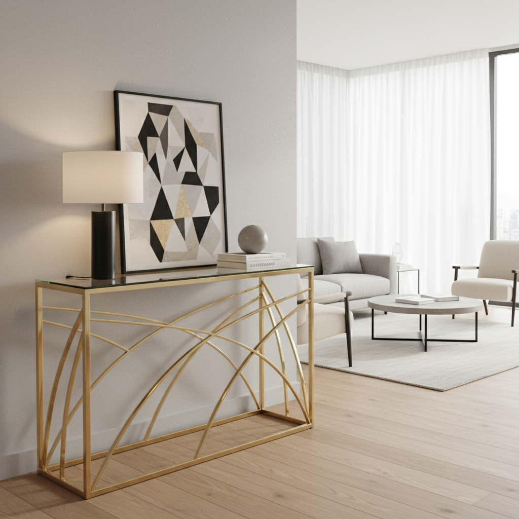 Gold console table in modern living room