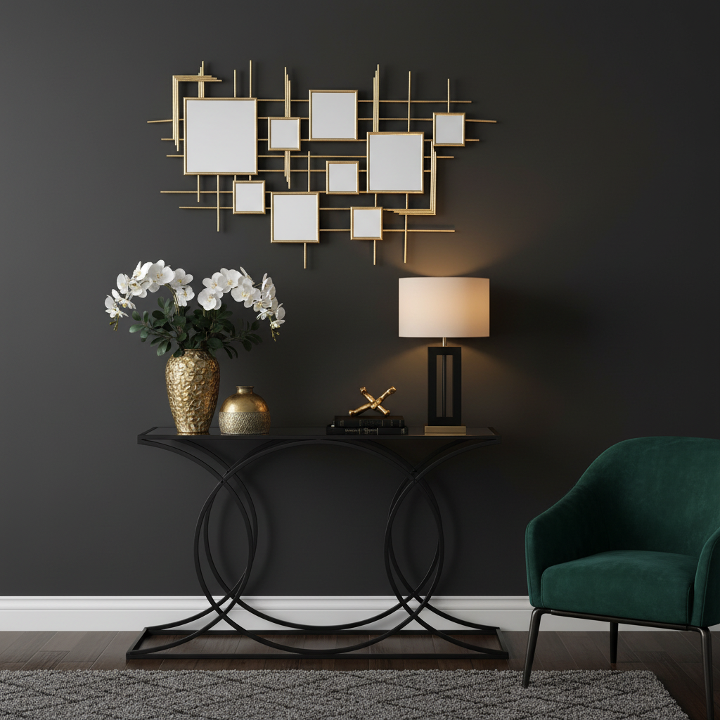 Gold Geometric Mirror Wall Art in Luxury Setting