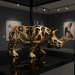 Gold Rhino Sculpture Dramatic Close-Up