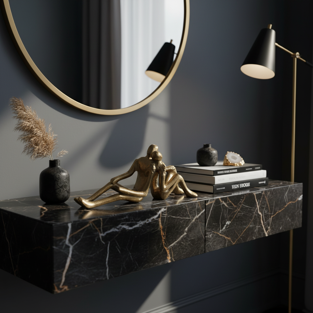 Gold sculptural couple ornament in luxury setting