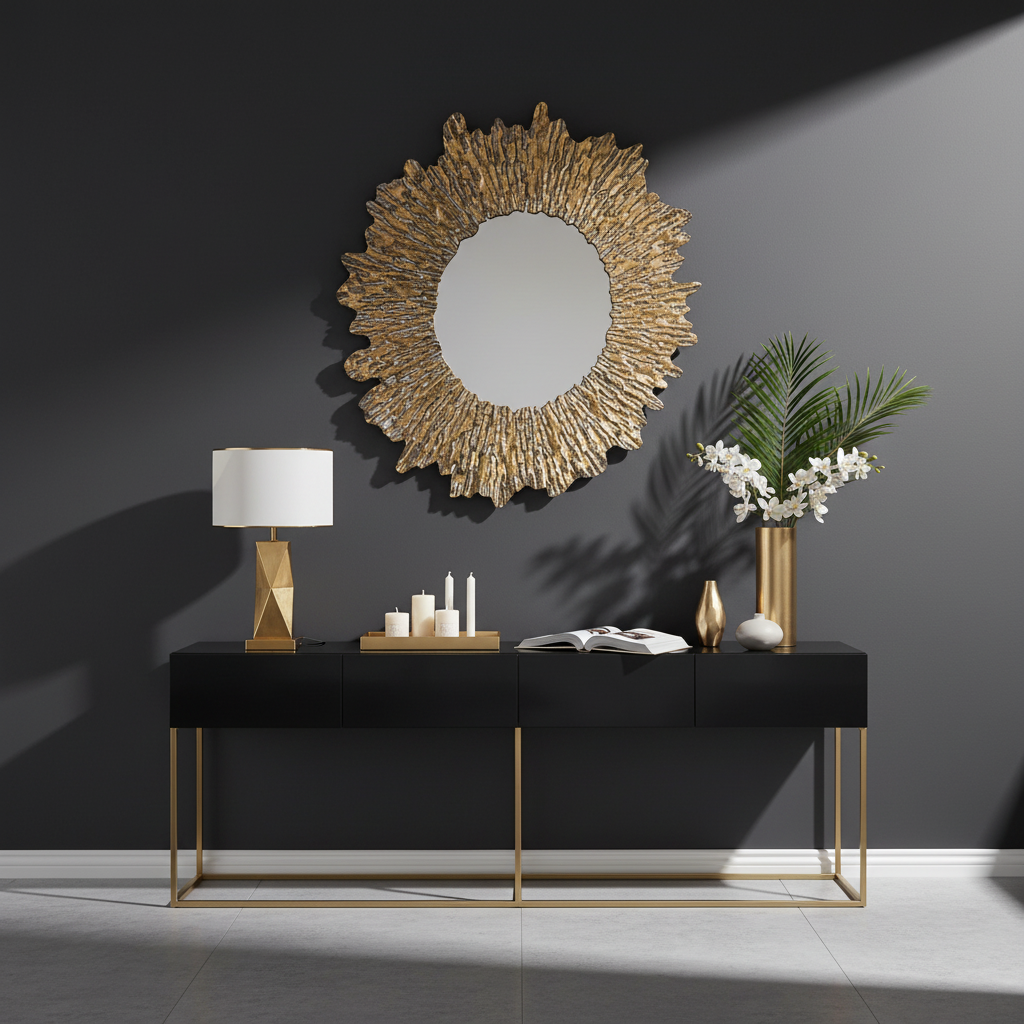 Gold Sunburst Mirror in Contemporary Setting