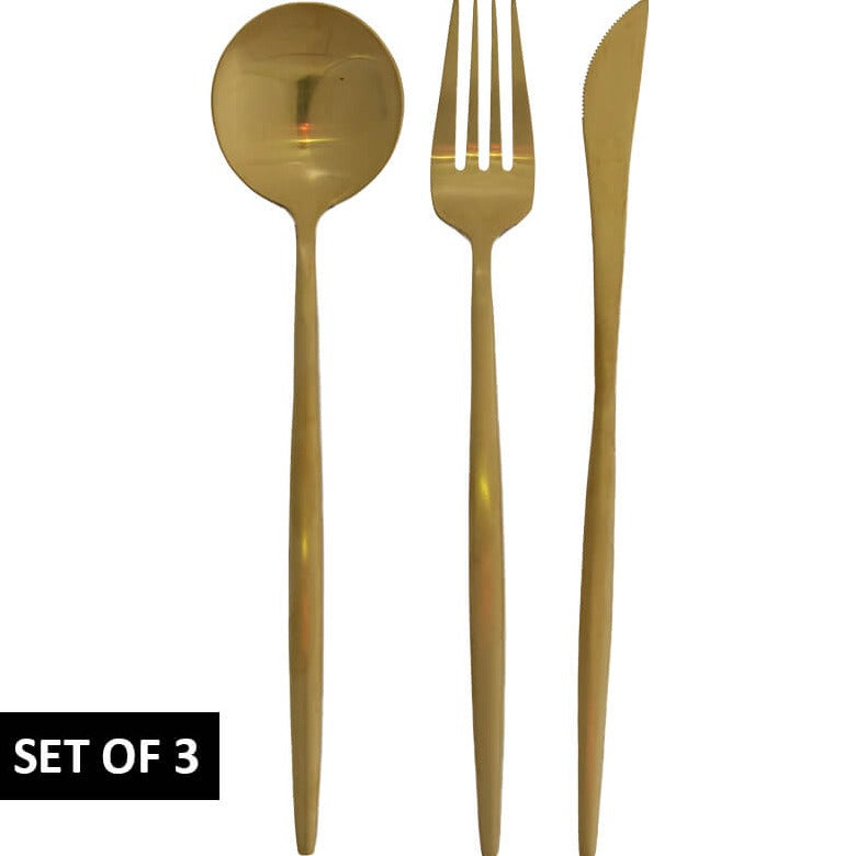 Gold Cutlery Knife, Fork and Spoon (Set) PVD