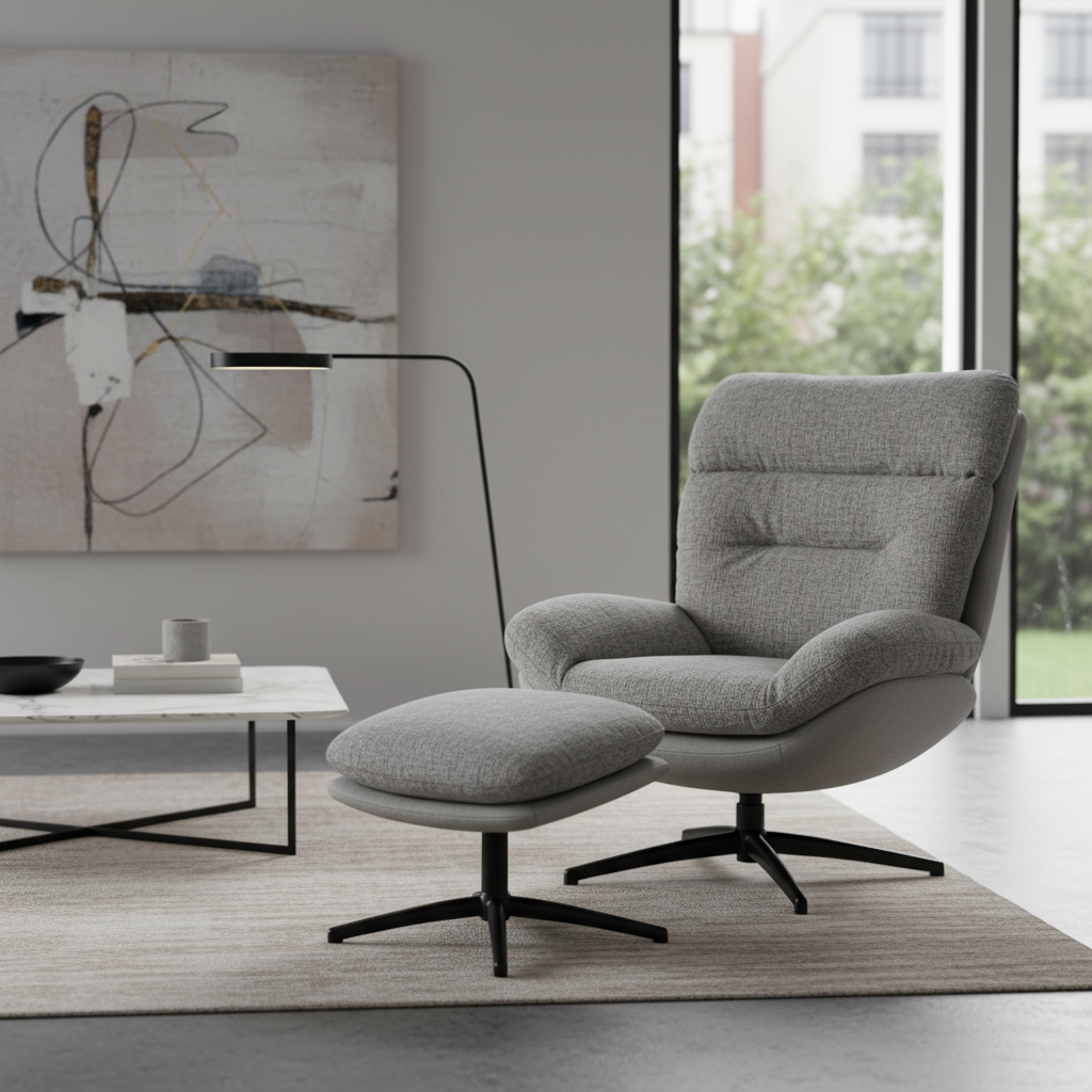 Grey Chair with Stool in Contemporary Setting