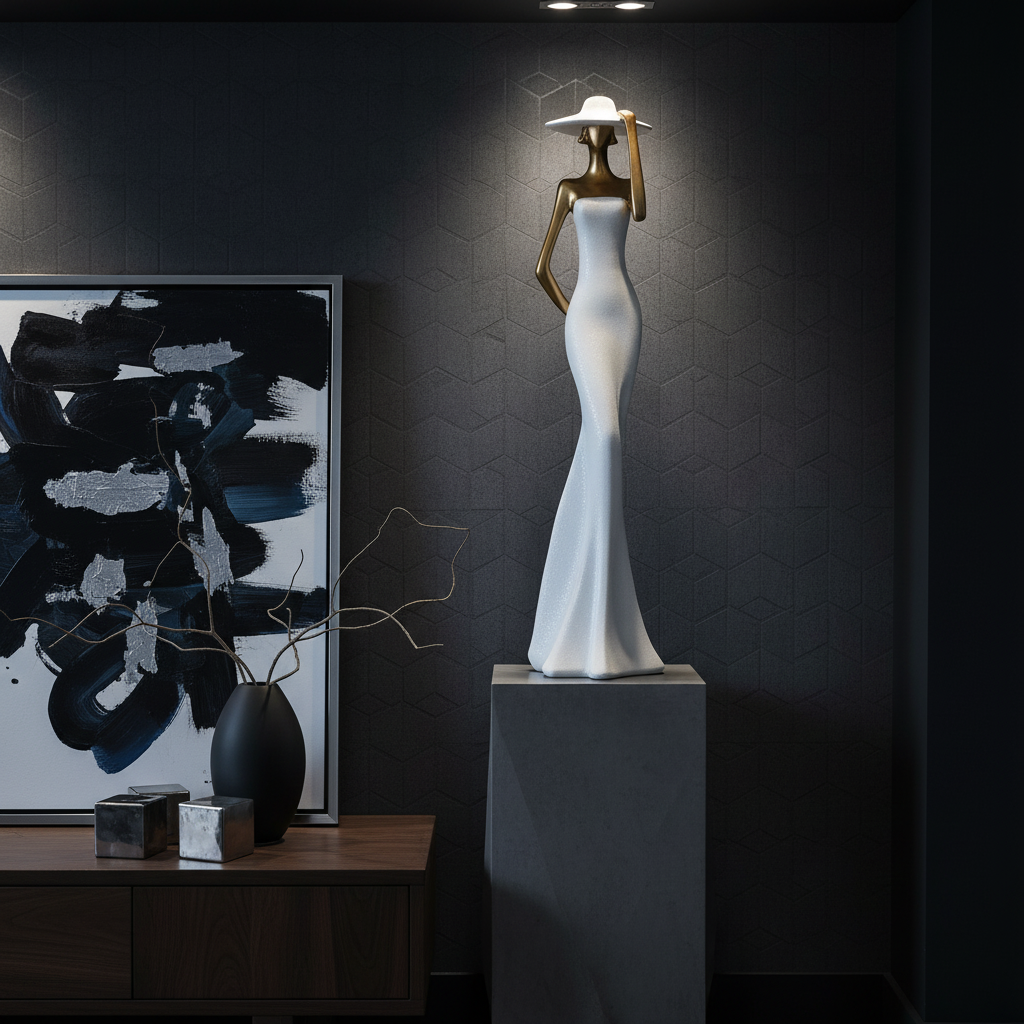 Lady statue in different modern setting