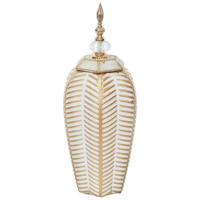 Leaf Ginger Jar with lid (Gold/White) 39 cm