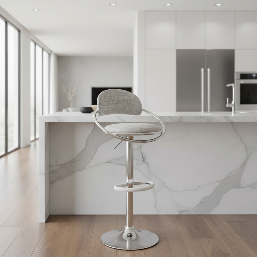 Light grey woven textured bar stool in contemporary setting