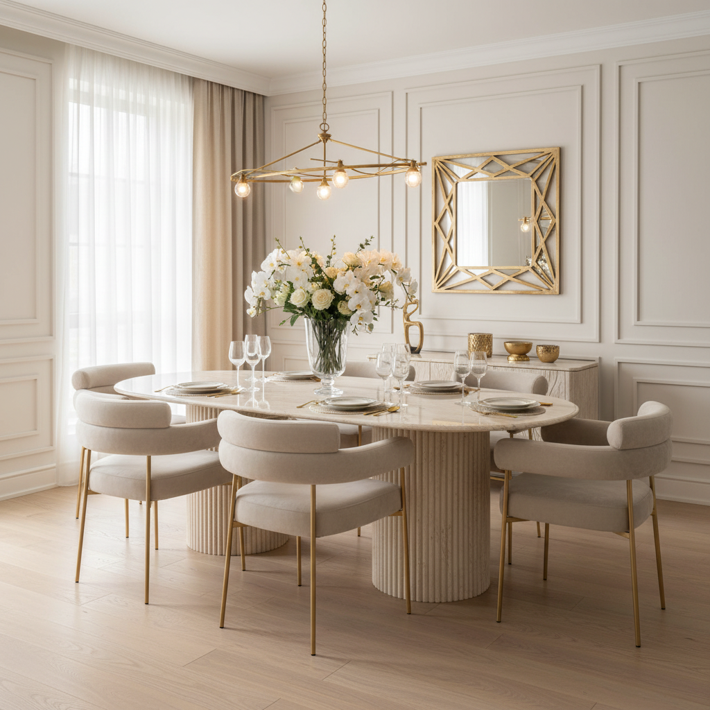 Luminance Marble Dining Table with Lumi Velvet Dining Chairs