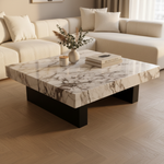 Marble Coffee Table - Black Block Legs