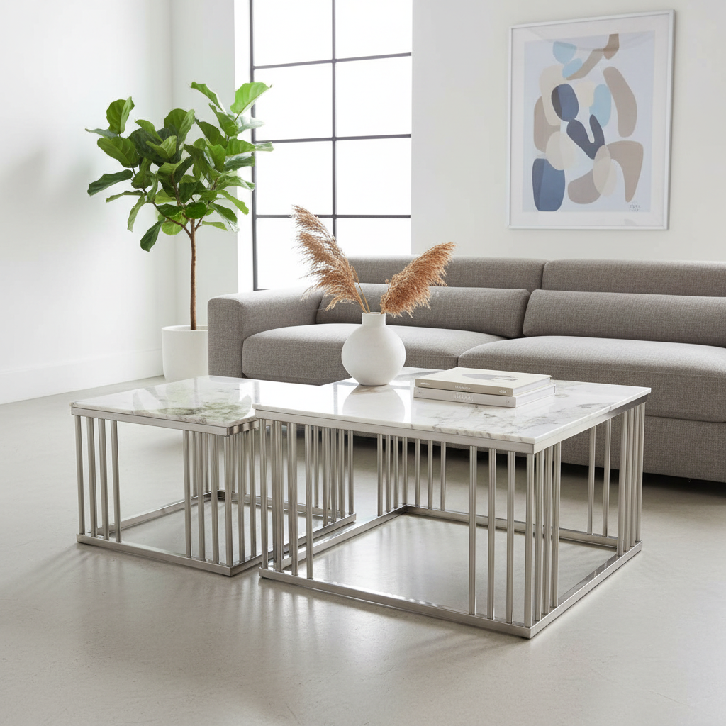 Marble Nesting Tables Contemporary Setting