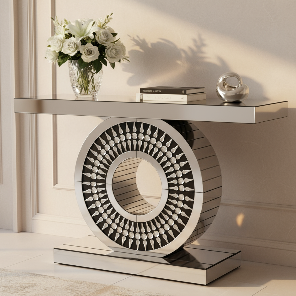 Mirrored console table in elegant interior setting