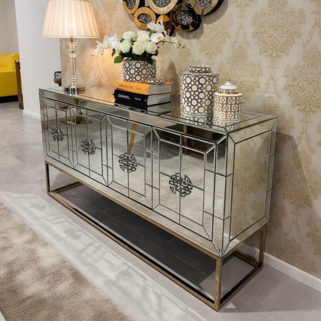 Mirrored sideboard in luxurious elegant interior