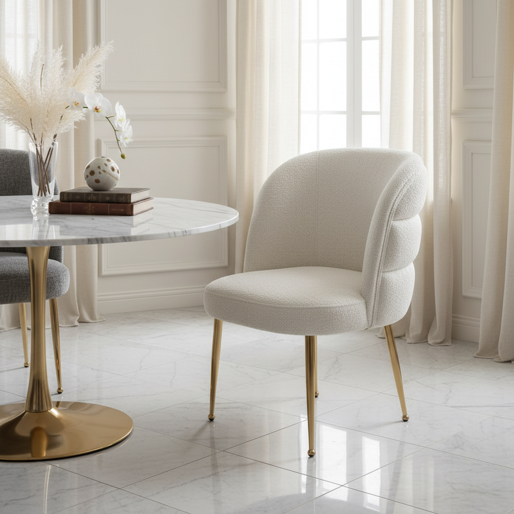 Off-white textured fabric dining chair in elegant setting