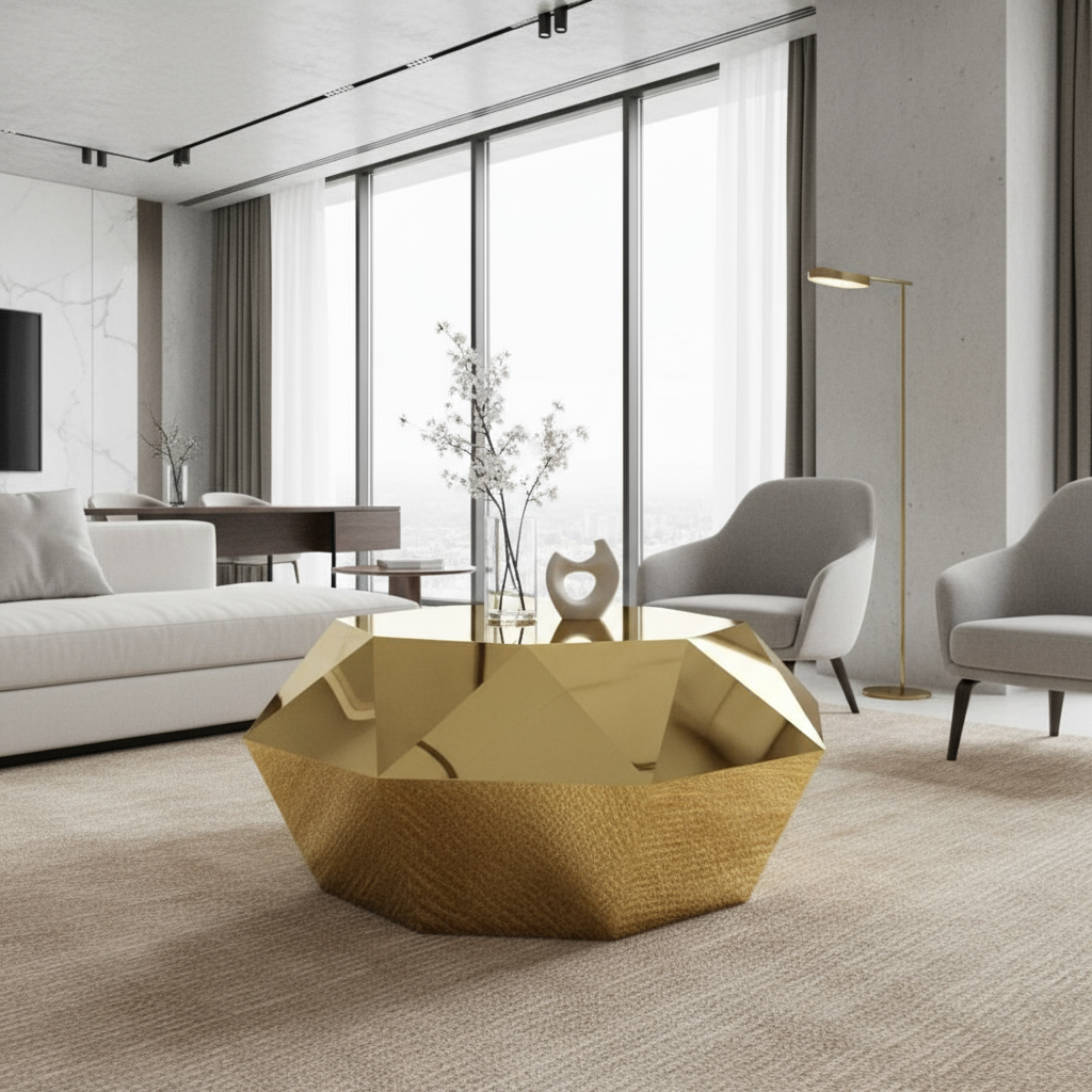 Reflective Shiny Glossy Gold Coffee Table