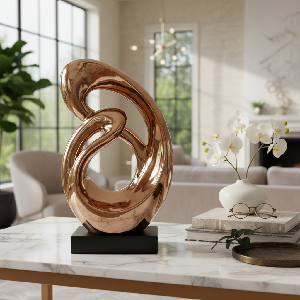 Rose gold sculpture in luxury setting