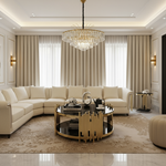 Round gold and black coffee table proportioned in luxurious room
