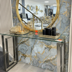 Silver console table close-up