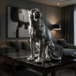 Silver Leopard Sculpture Close-Up in Luxury Setting