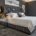 Silver Studded Mirror Pedestal Set in Luxury Bedroom