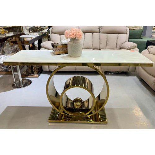 Solar Marble Console Table with matching rectangular Mirror (Available in Gold or Silver)