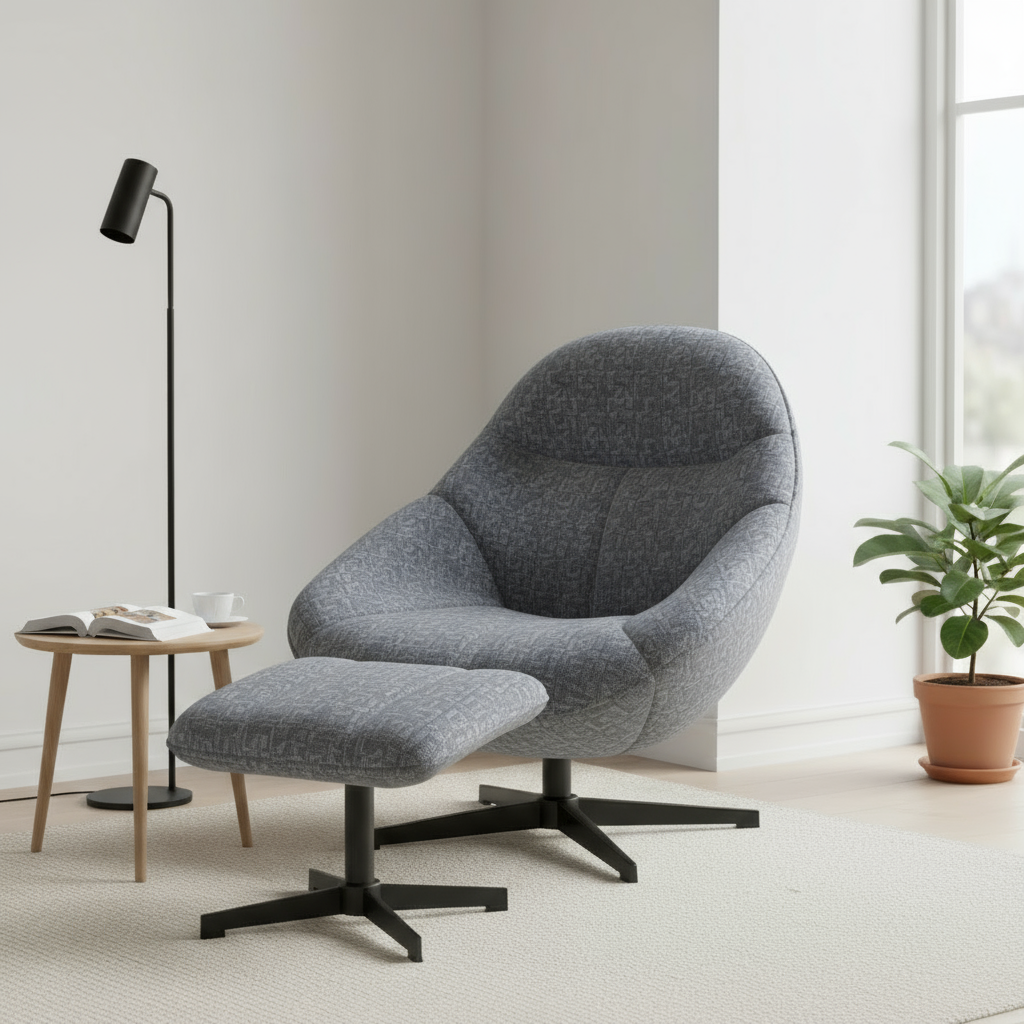 Swivel lounge chair with matching fabric