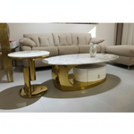 Tables with glossy gold bases and exact marble colors