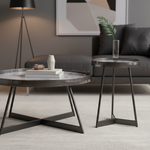 Tables with shiny gunmetal finish