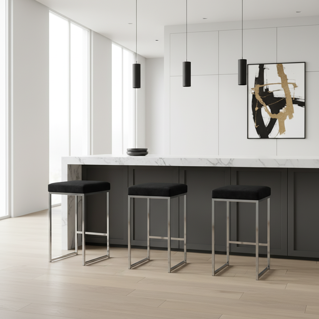 Three bar stools at contemporary kitchen island