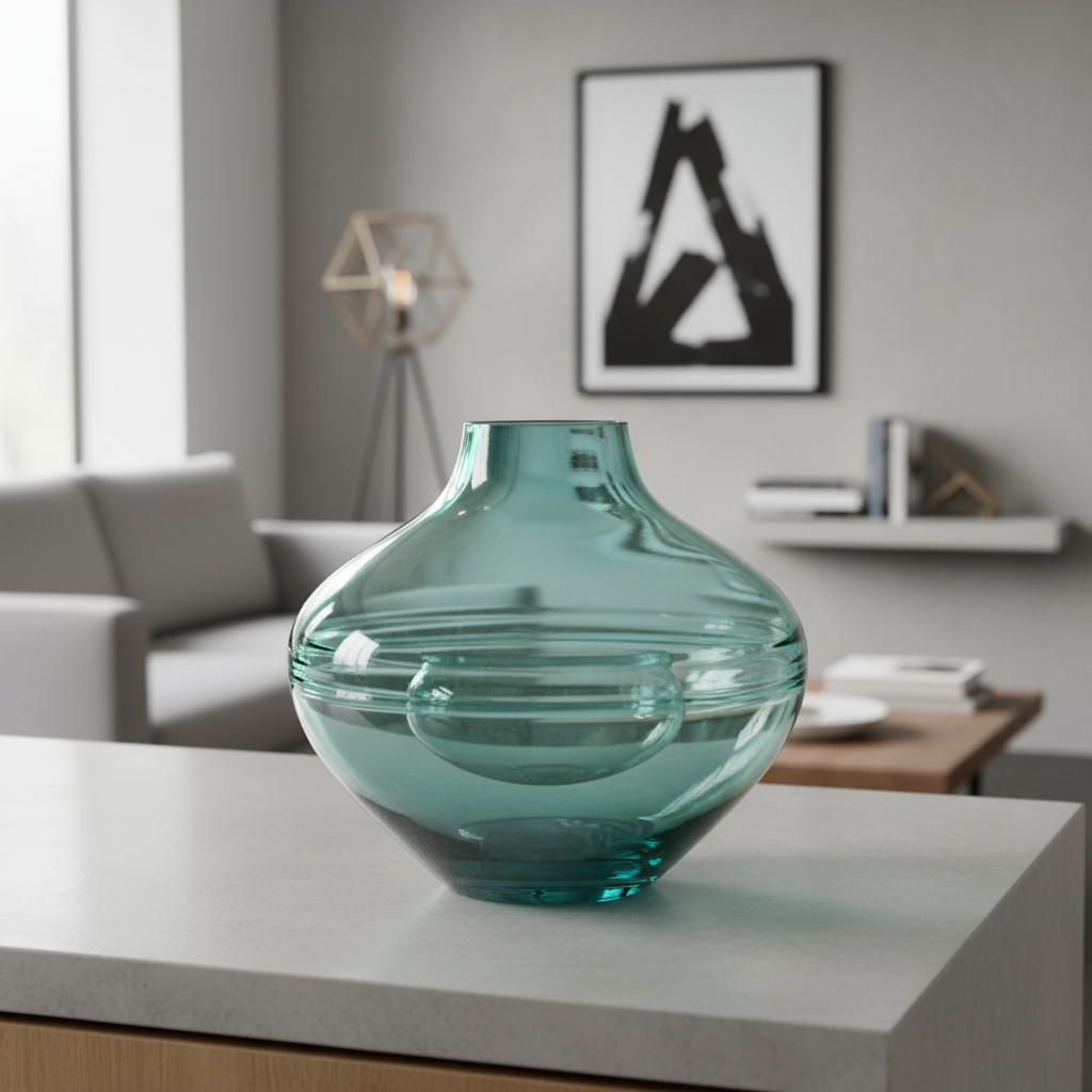 Turquoise glass vase in modern setting